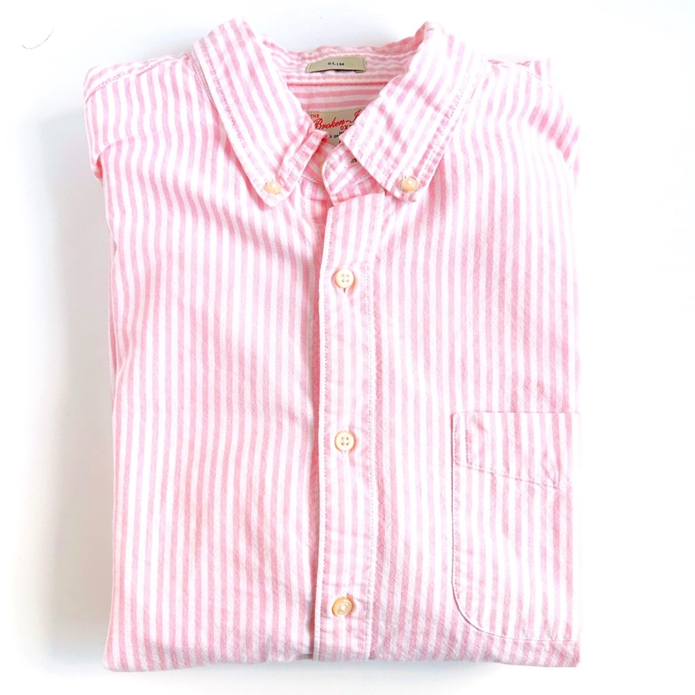 J.Crew Broken-In Oxford Pink Stripe Men’s L Preppy Classic Slim Fit
